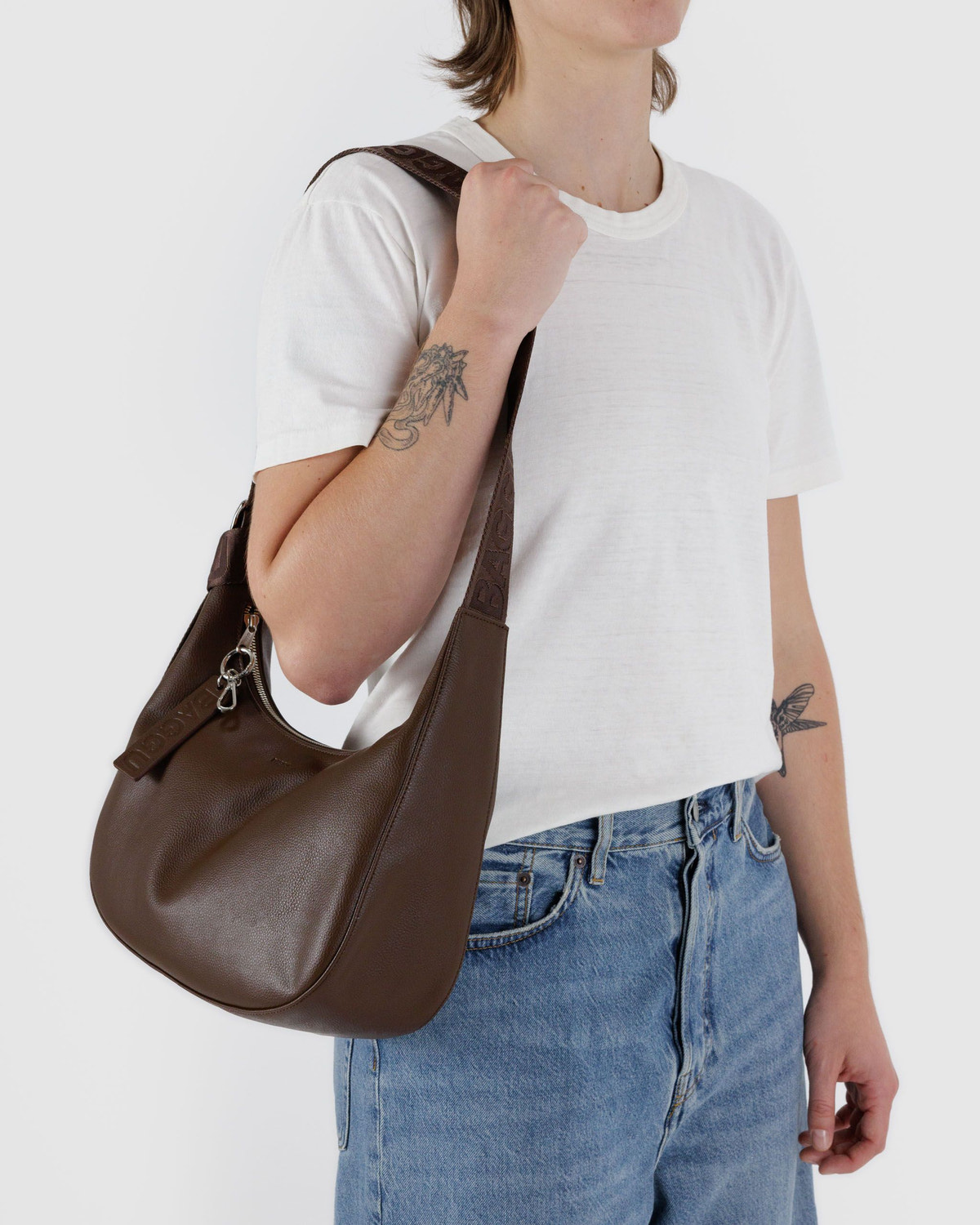Medium Recycled Leather Crescent Bag - Image 3